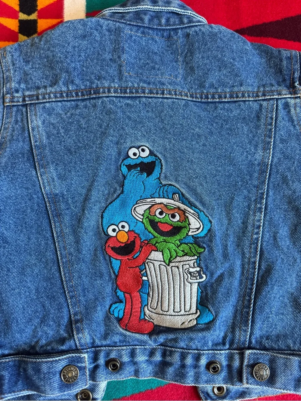 Sesame Street Kids Blue Denim Jacket with embroidered characters